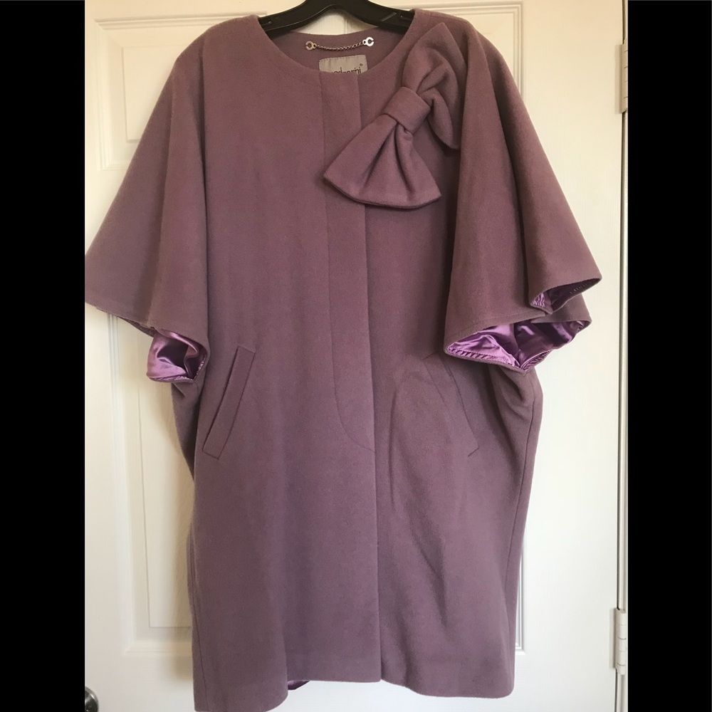 Womens Purple Bow-Accent Cape Coat